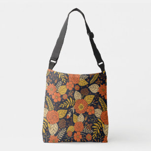 Retro Orange, Yellow & Navy Floral  Crossbody Bag
