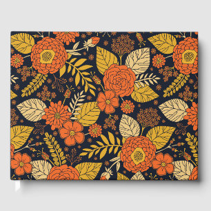 Retro Orange, Yellow & Navy Floral  Guest Book