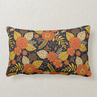 Retro Orange, Yellow & Navy Floral  Lumbar Pillow