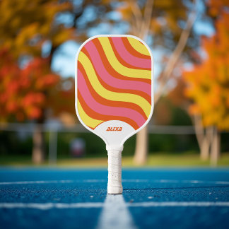 Retro Orange Yellow Pink 70s & 90s Stripes Pickleball Paddle