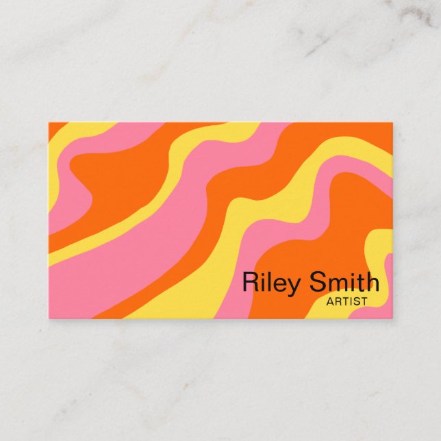 Retro Orange Yellow Pink Abstract Trendy Design  Business Card (Front)