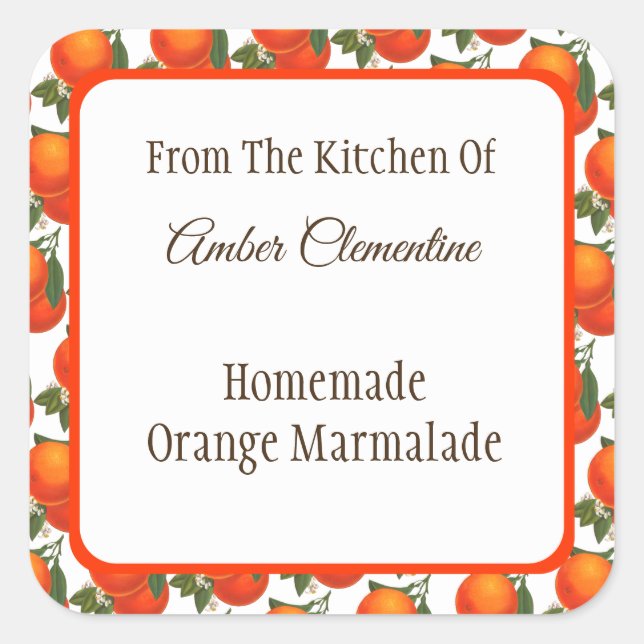 Retro Oranges Pattern Canning or Baking Stickers (Front)
