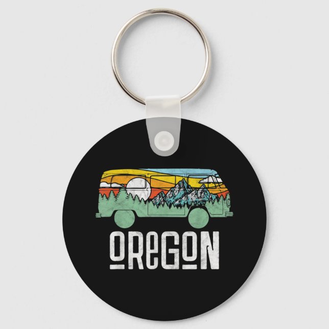 Retro Oregon Outdoor Hippie Van Nature Keychain (Front)