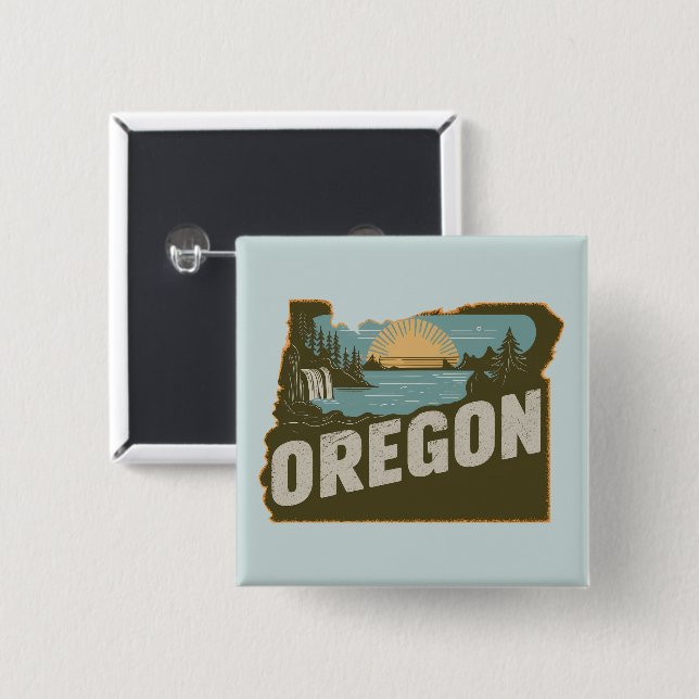 Retro Oregon Silhouette Pinback Button (Front & Back)