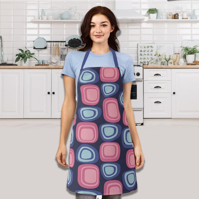 Retro Organic Rectangles Blue and Pink Apron (Creator Uploaded)