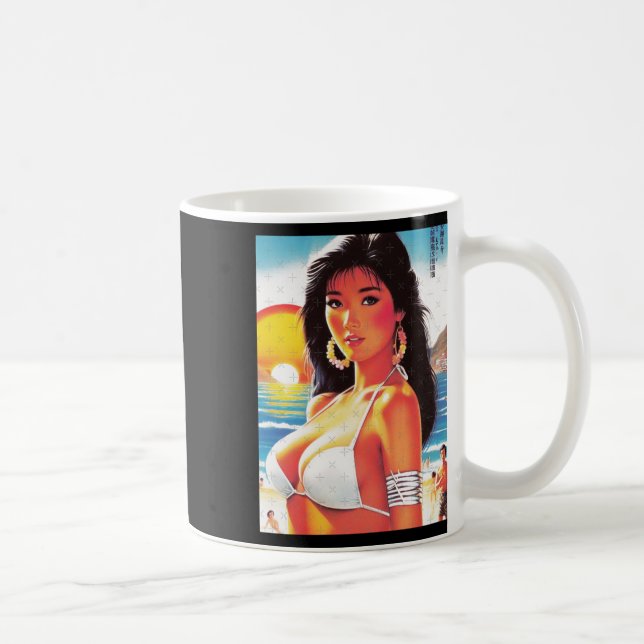 Retro Oriental Girl Sticker  Coffee Mug (Right)