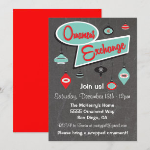 Retro Ornament Exchange Christmas Invitation
