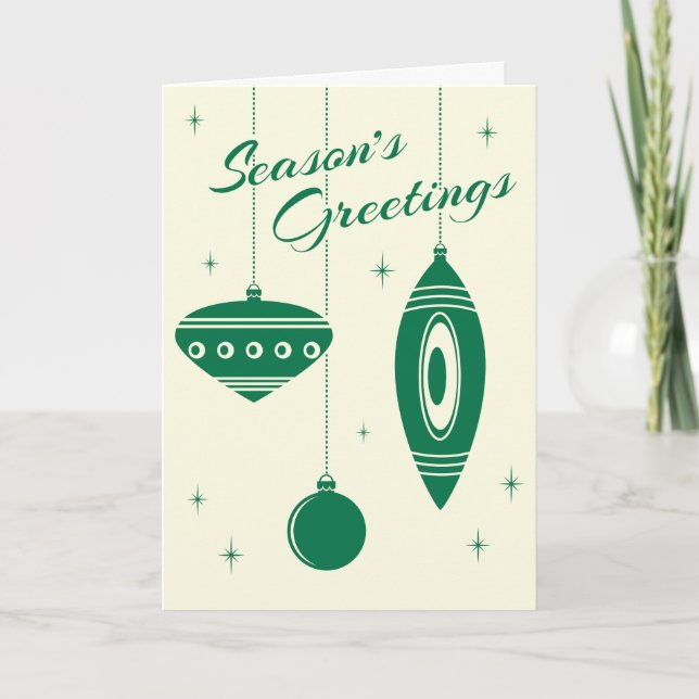 Retro Ornaments Christmas Card: Green Holiday Card (Front)