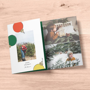 Retro Ornaments Photo Tri-Fold Holiday Card