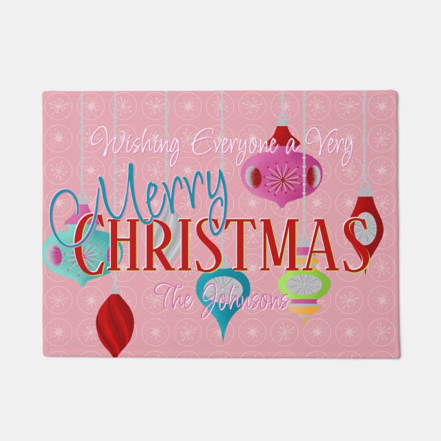 Retro Ornaments Pink Christmas Doormat (Front)