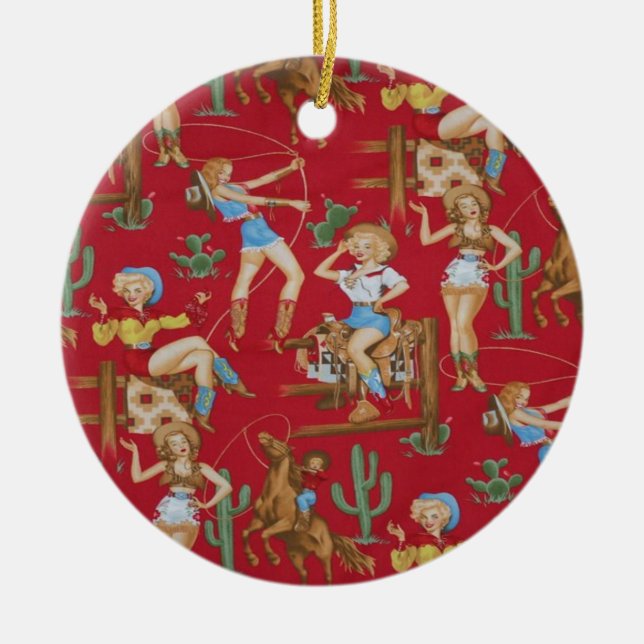 Rétro ornement d'arbre de Noël de cow-girls de (Devant)