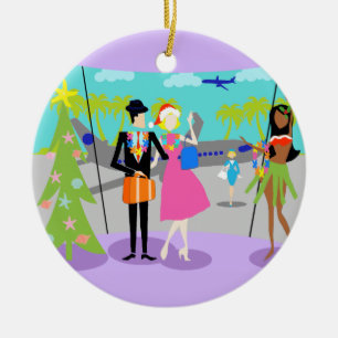 Rétro ornement hawaïen personnalisable de Noël