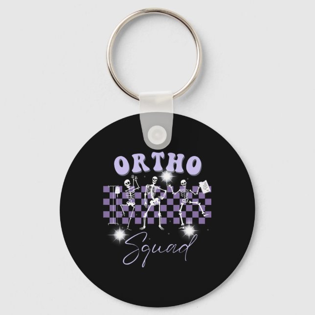 Retro Ortho Squad Dancing Skeleton Orthopedic Nurs Keychain (Front)