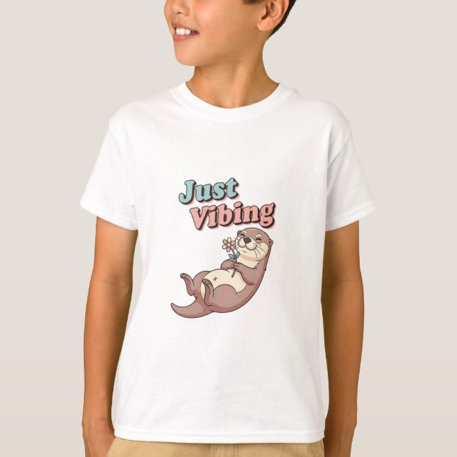 Retro Otter Just Vibing Kids T-Shirt (Front)