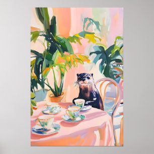 Retro Otter Poster, Otter Oil Painting, Vintage Poster
