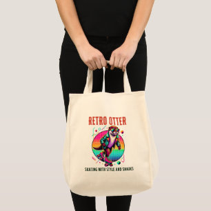 Retro Otter Skating in Style with Sunglasses Tote Bag