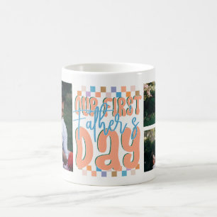 Retro Our First Father's Day 3 Photo Custom Coffee Mug