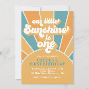 Retro Our Little Sunshine Boy First Birthday Invitation