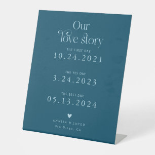 Retro Our Love Story Teal Wedding Timeline Pedestal Sign