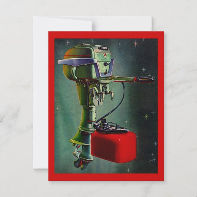 Retro Outboard w/ Red Gas Tank Vacation Invitation (Front)