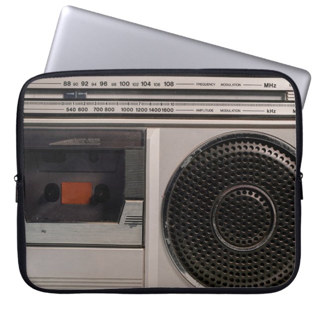 Retro outdated portable stereo radio cassette reco laptop sleeve (Front)
