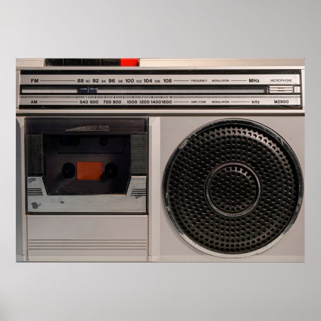 Retro outdated portable stereo radio cassette reco poster (Front)