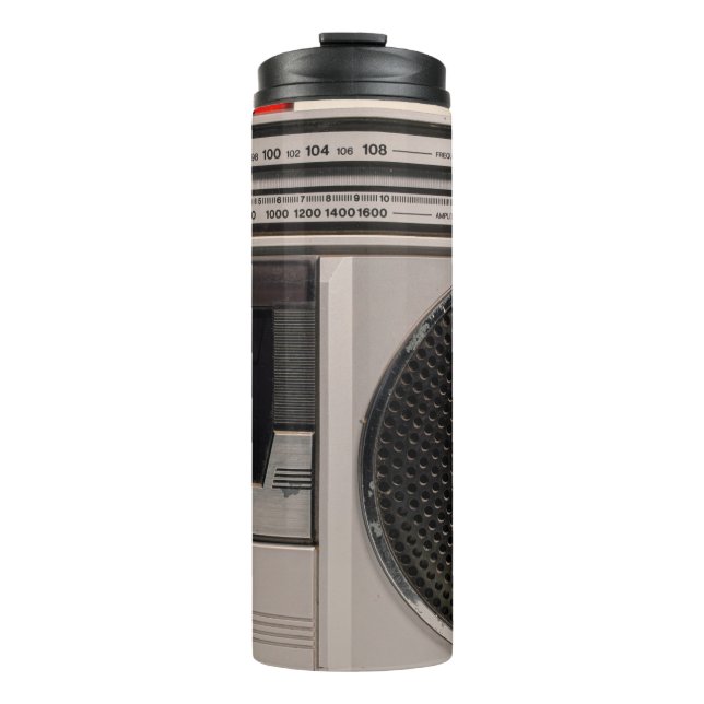 Retro outdated portable stereo radio cassette reco thermal tumbler (Front)