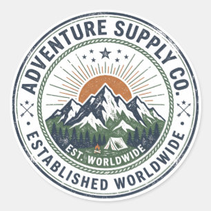 Retro Outdoor Adventure Mountain Emblem Classic Round Sticker