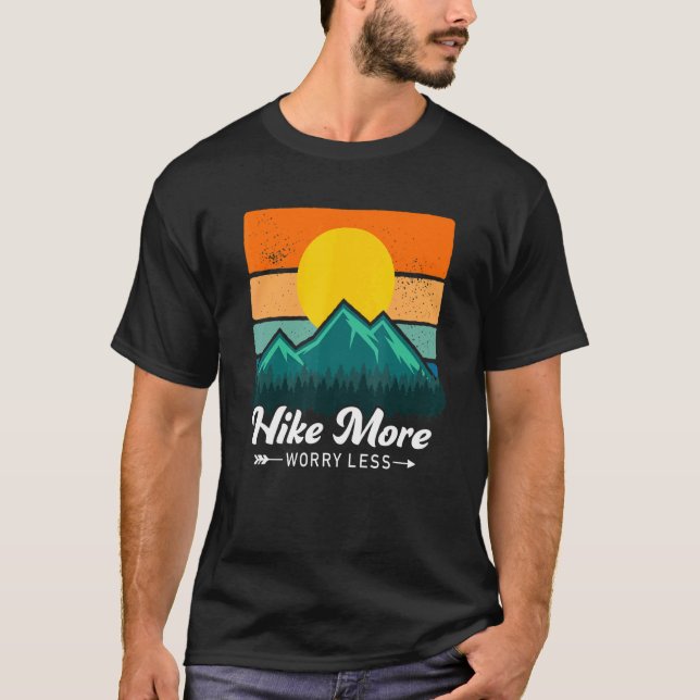 Retro Outdoor Hike More Worry Less Trekking Hiking T-Shirt (Front)