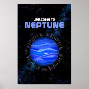 Retro Outer Space Art with Planet Neptune   Poster