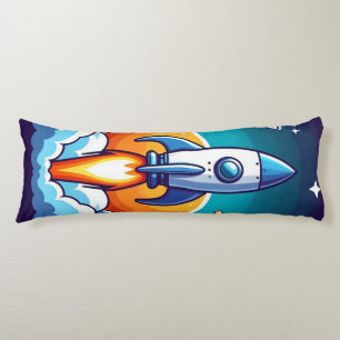 Retro, outer space rocket body pillow