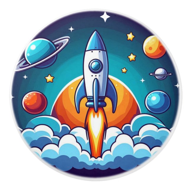 Retro, outer space rocket ceramic knob (Front)