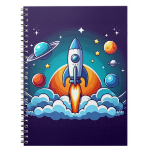 Retro, outer space rocket notebook