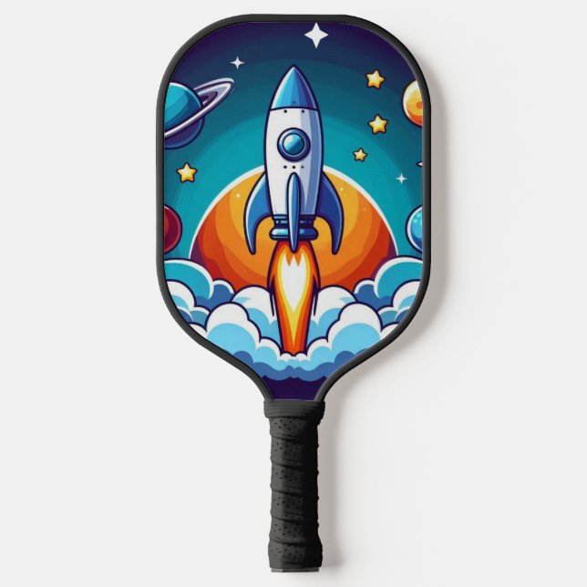 Retro, outer space rocket pickleball paddle (Front)