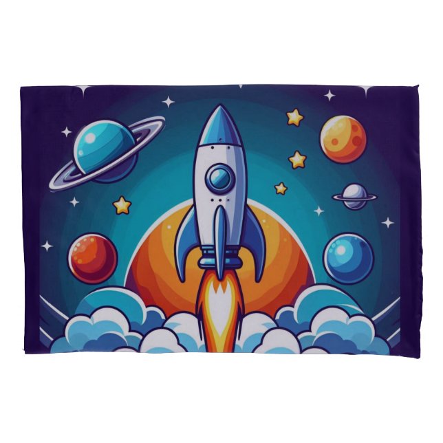 Retro, outer space rocket pillowcase (Front)