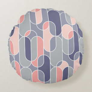 Retro Oval Geometric 70s Pattern Round Pillow