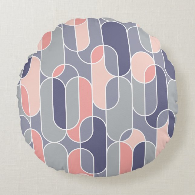 Retro Oval Geometric 70s Pattern Round Pillow (Front)