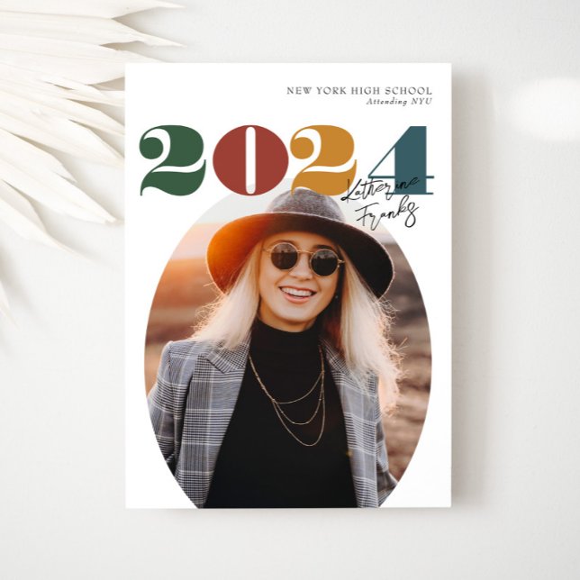 Retro Oval Modern Class of 2024 Photo Graduation Invitation (Creator Uploaded)