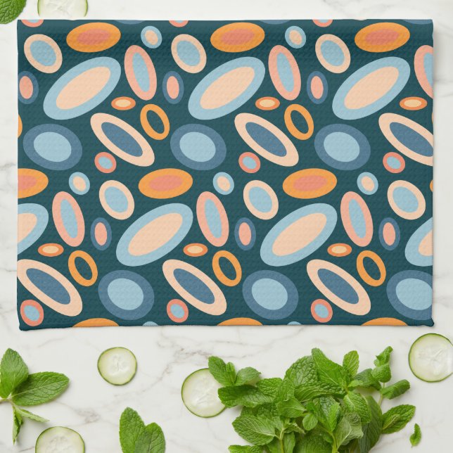 Retro Oval Pattern Kitchen Towel (Folded)