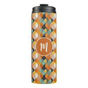 Retro Oval Shapes Orange Teal Gold Monogram  Thermal Tumbler