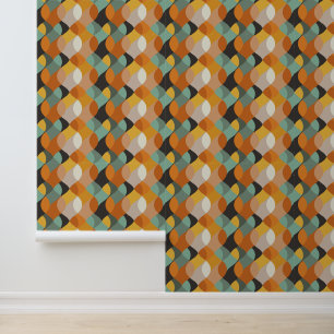 Retro Oval Shapes Orange Teal Gold Pattern Wallpaper