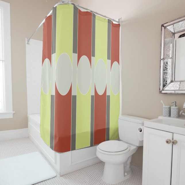 Retro Oval Stripe Shower Curtain  (In Situ)