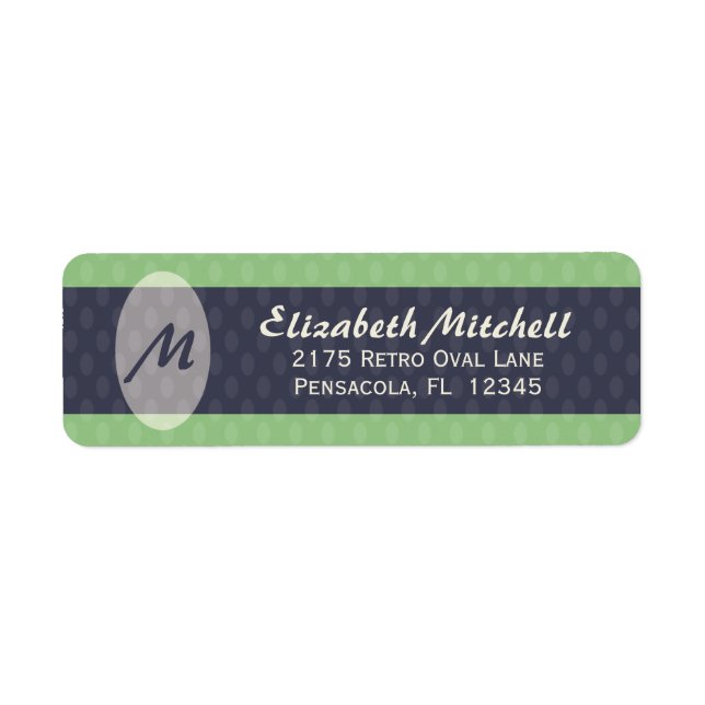 Retro Ovals Monogram Return Address Label - Moss (Front)