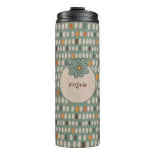 Retro Ovals & Teal Flower Personalized Thermal Tumbler