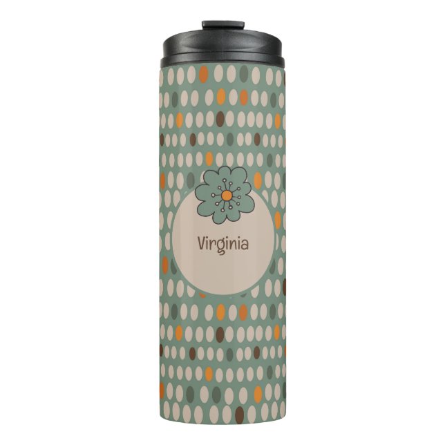 Retro Ovals & Teal Flower Personalized Thermal Tumbler (Front)