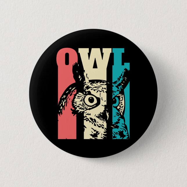 Retro Owl 2 Inch Round Button (Front)