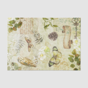 Retro Owl Butterfly Pine Leaves Floral Decoupage  Tissue Paper