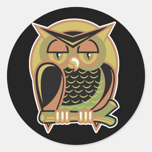 retro owl design classic round sticker (Front)