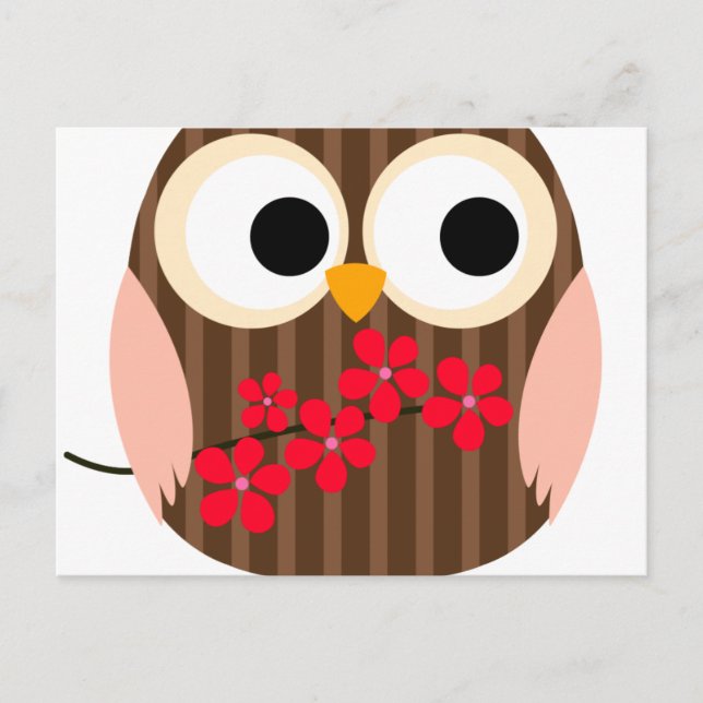 Retro Owl Girl with Flowers Postcard (Front)
