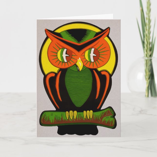 Retro Owl Halloween Card (Front)
